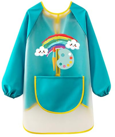 Buywis Kids Painting Smocks Waterproof Long Sleeve Apron Children's Art Smock with Pockets Blue Fit Height 110-130cm