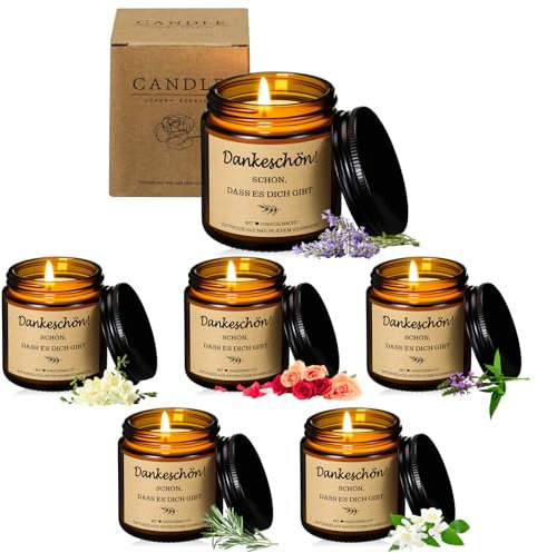 Sinmoe 6 Regalos de Agradecimiento Velas Perfumadas de Cera Soja en Vaso Velas Aromáticas Inspiradoras 3,5 oz Regalo de Despedida para Mujer Colega Cumpleaños Graduación Oficina Jubilación Boda Spa