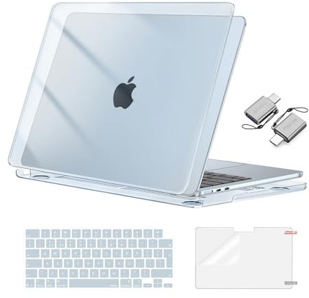 MOSISO Compatible with MacBook Air 13 inch Case M4 M3 M2 2025 2024 2023 2022 A3240 A3113 A2681, Hard Shell for MacBook Air 13.6 inch Case &Keyboard Cover&Screen Film&Type C Adapter, Crystal Sky Blue