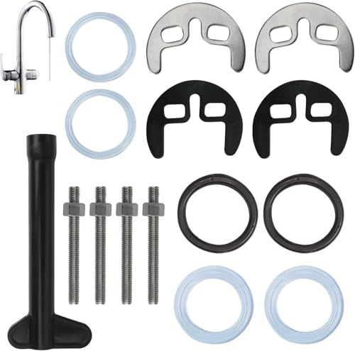 SANTUO Monobloc Tap Fixing Kit 13pcs Double Hole Tap Repair Washer with Clamp and Bolt and Tube Spanner or Basin and Sink Tap Clamp Bracket Replacement