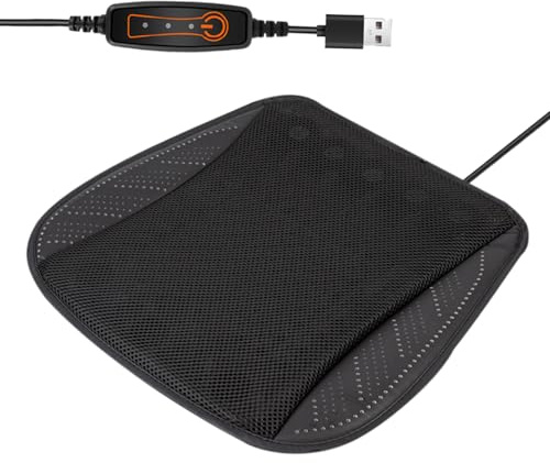 Ruwshuuk Kühlendes Autositzkissen, atmungsaktives Sitzkissen für , USB-Stecker, leise mit 8 Ventilatoren, Eisseide, Netzgewebe, verstellbar, drei Windgeschwindigkeiten für heißes Wetter