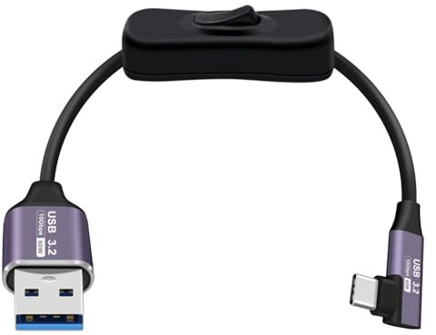 HuaLiSiJi USB 3.2 Type A to C Cable with Switch 3A 60W PD3.1 90 Degree USB C Charging and Data Cable 10Gbps for Tablets, Laptops, SSD (90 Degree, 0.6 m)