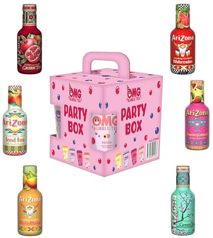 1 OMG Bubble Tea Party Box with 6 Random flavours of Arizona beverages, Mixed Flavours Gift Pack