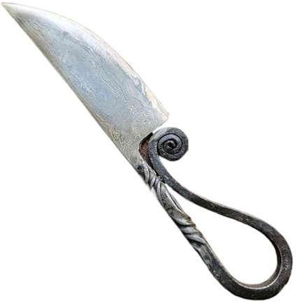MZICXV Couverts en fer forgé à la main - Couteau de table, fourchette et cuillère torsadées en acier de Damas - Vaisselle médiévale rustique (ensemble/individuel)(F)