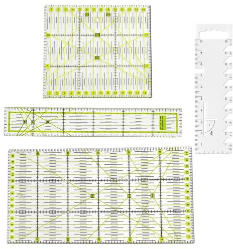 4 Stück Nählineal Set, Patchwork Lineal, Schneiderlineal, Handmaß Zum Nähen, Quilt Lineal Mit Winkelanzeige, Transparentes Acryl Lineal Für Präzises Schneiden Und Nähen
