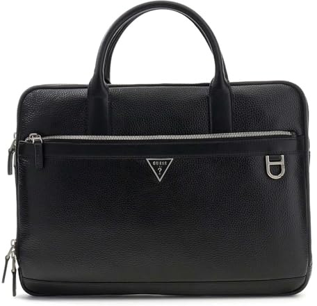 GUESS Leather business bag with laptop compartment Monaco Laptop Bag Black