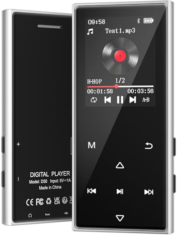 AGXOV 128GB Lecteur MP3 Bluetooth 5.3, 1,77 Pouces écran Tactile Lecteur MP3, Lecteur Musique Android avec FM Radio, Enregistreur Vocal, E-Book, Noir