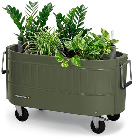 Permasteel Hochbeet Metall mit Rollen für Garten oder Balkon - Pflanzkübel groß außen 57x42x82 cm - Selbstbewässerungssystem, Wasserstandsanzeige und Ablassventil - Für Gemüse, Kräuter oder Blumen