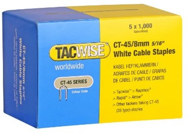 Tacwise 0980 - Grapas de Cables Serie CT-45, color Blanco, 8 mm, Set de 5 Cajas x 1000 Unidades