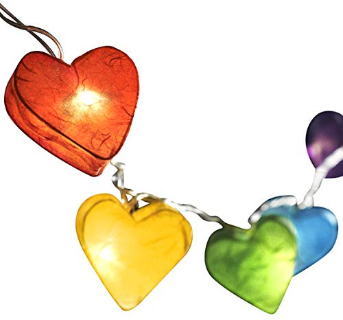Blaze On Radiant Heart Fairy Lights - Rainbow - 20 LED - USB Plug Included | Handcrafted from Hand-Screened Mulberry Paper with Warm White LEDs