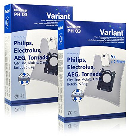 2x Variant PH03 Microvlies Staubsaugerbeutel + Microfilter für Philips, AEG, Electrolux