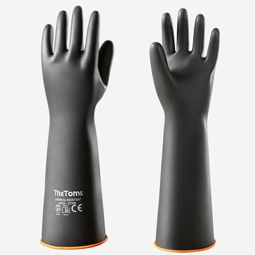 ThxToms Heavy Duty Latex Gloves, Resist Strong Acid, Alkali and Oil, 18, 1 Pair