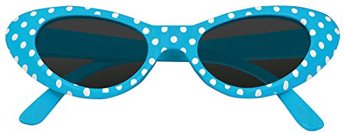 Cat Eye Brille Sandy mit Punkten – Stylische Rockabilly-Brille im 50er und 60er Jahre Look, perfekt für Kostüme und Partys! - Hellblau