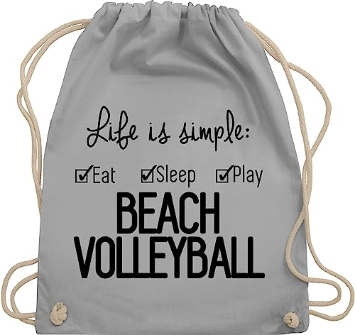 Turnbeutel Rucksack - Volleyball Geschenke Zubehör - Life is simple Beachvolleyball - Unisize - Hellgrau - für volleyballer volleyballtasche vollyball geschenk beach beutel volleyball-turnbeutel