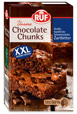 RUF Chocolate Chunks Zartbitter, backfeste, dunkle Schokoladen-Tropfen, XXL Schoko-Drops zum Backen, vegane Schokoladen-Stücke, glutenfrei, 100 g