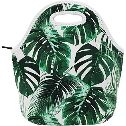 Aiphamy Lonchera de neopreno para niños, lonchera aislada para mujeres, hombres, adultos, adolescentes, niños, adolescentes y niños pequeños (hojas tropicales)