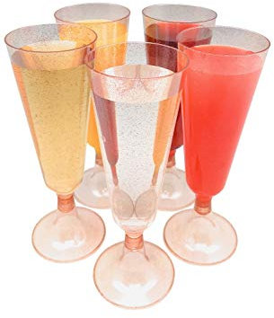 140 pc Plastic Classicware Glass Like Champagne Wedding Parties Toasting Flutes Party Cocktail Cups (Rose Gold Glitter)