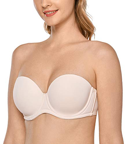 DELIMIRA Damen Trägerloser BH mit bügel Große Größen Seamless Dirndl BH mit Geformte Cups Rose White 95B