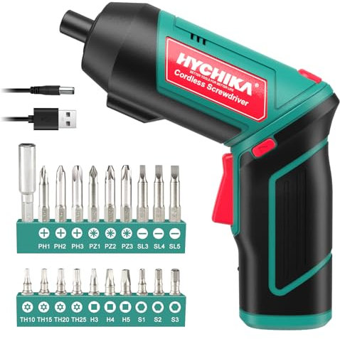 HYCHIKA Electric Screwdriver, 6N.m and 2000mAh 3.6V Cordless Screwdriver with 20 Accessories, Work Light, Charging Cable and Magnetic Chuck