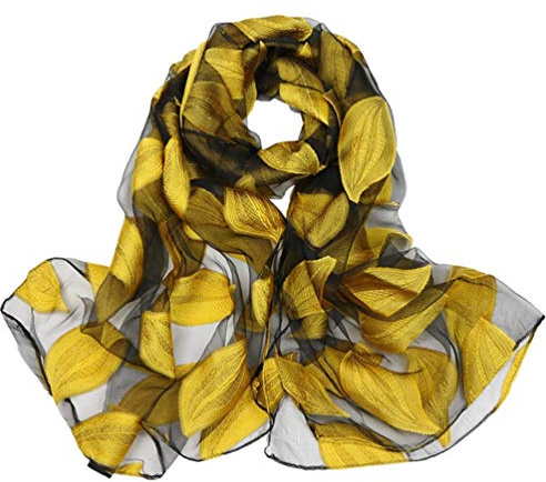 PRETYZOOM Organza Schal Lange Schal Wrap Strand Sommer Accessoires Blätter Muster für Frauen Gelb
