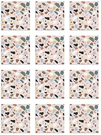 Panorama Azulejos Adhesivos Cocina Baño Pack de 24 Baldosas de 20x20cm Piedras Color Rosa - Revestimiento de Paredes - Cenefas Adhesivas