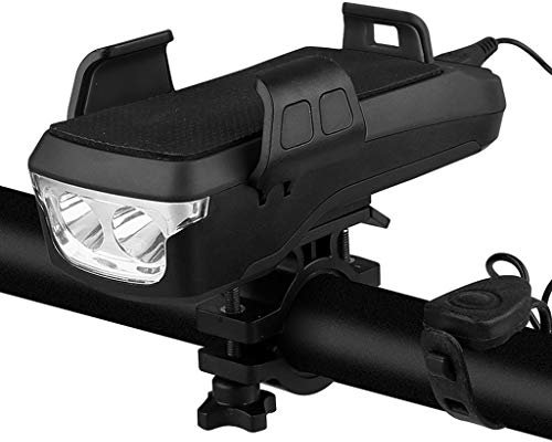 Support de téléphone détachable et lampe de vélo, étanche, rechargeable par USB, avec klaxon et batterie externe, support universel pour guidon