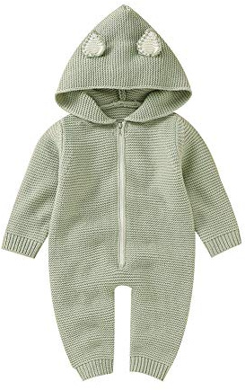 VICROAD Baby Strampler mit Kapuze für Neugeborene Mädchen Jungen Einteiler Warm Pullover Reißverschluss Overall