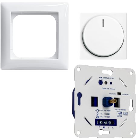 Zigbee 3.0 LED Dimmer Unterputz 300W -> Komplettset mit Busch-Jaeger Balance-SI reinweiß <- Smart Home Drehdimmer kompatibel mit Philips Hue, Alexa & Google Home - Phasenabschnitt/Phasenanschnitt