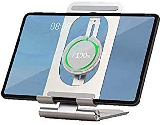 Support Chargeur Sans Fil Tablette Pc, Support Téléphone Pliable 2 en 1 Réglable avec Chargeur Rapide Sans Fil 15W Support Téléphone Support de Support de Berceau Dock pour IPhone 12 Pro Max 11 Pro,