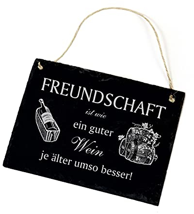 Schild Schiefertafel graviert - Freundschaft ist wie ein guter Wein - Schiefer Dekoschild 22x16cm | Dekolando Home Accessoires