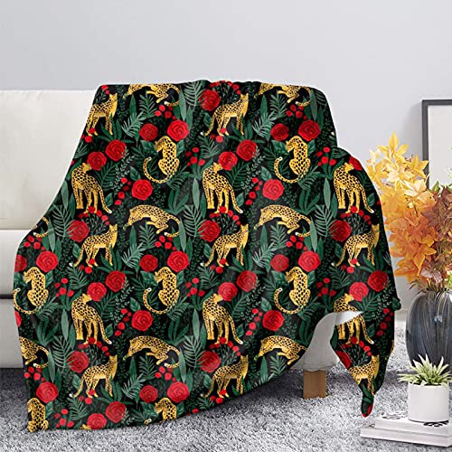 HUGS IDEA Couverture toutes saisons, imprimé jungle et léopard, rose rouge vintage, taille S