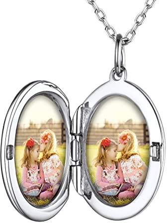 PROSILVER Damen personalisiert Medaillon zum Öffnen mit 2 Bilder 925 Silber aufklappbar Oval Anhänger Halskette Foto Amulett Schmuck für Muttertag Valentinstag