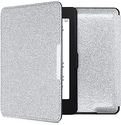 kwmobile Klapphülle kompatibel mit Amazon Kindle Paperwhite Hülle - eReader Case (für Modelle bis 2017) - Glitzer Uni Silber