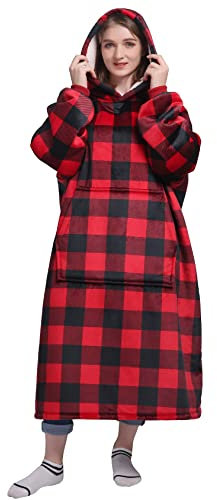 Waitu Wearable Blanket Sweatshirt Gifts for Women and Men, Sherpa Wearable Blanket Adult, Oversized Blanket Hoodie, Thick Sherpa Blanket, Warm Body Blanket Robe - Plaid