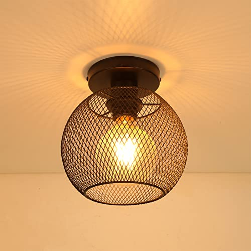 Vintage Deckenlampe, Industrial Design Retro Iron Cage E27 Sockel Deckenleuchte,Rustikal Stil Käfig Kronleuchter, Lampenschirm aus Schwarzem Metall, für Innen, Restaurant, Cafe, Bar, Kinderzimmer