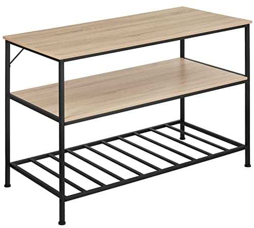 tectake® Küchenregal, Küchenschrank, Regal Metall Holz mit 3 Ebenen, 120 x 60 x 90,5 cm, Küchenwagen, Kitchen Organizer für Mikrowelle & Geschirr, Kücheninsel - Industrial Holz Hell, Eiche Sonoma