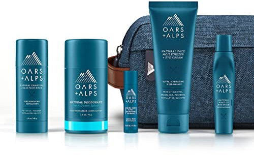 Oars + Alps Ultimate Oarsman Skin Care Kit for Men, Includes Face Wash, Eye Roller, Deodorant, Lip Balm, Moisturizer, and Travel Bag, TSA Friendly, 5 Items Total