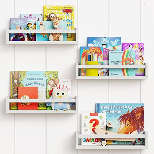 Forbena Schwebende Bücherregale für Kinderzimmer, weißes Wand-Bücherregal für Kinderzimmer, kleines Holz-Bücherregal, Bücherregale für Baby, Teenager, Jungen, Mädchen, Schlafzimmer, Badezimmer