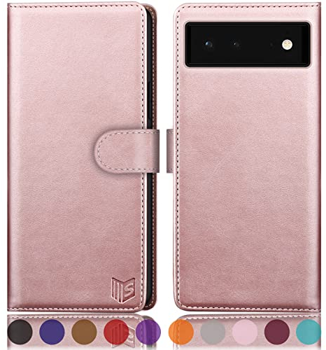 SUANPOT [RFID Schutz für Google Pixel 6A Hülle PU Leder Handyhülle Lederhülle Klapphülle Kartenfach Flip Cover für Pixel 6A Handy hülle Leather Wallet Phone Case (Roségold)
