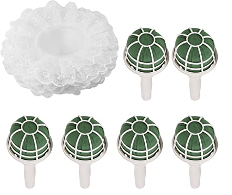 Wresetly 6 Hochzeits-Brautstrauß-Halterungen mit 6 weißen Spitzen-Blumenhaltern