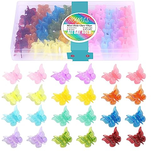 Hoyols Mini Schmetterling Haarspangen, Y2K Pastell Regenbogen Zubeh?r für M?dchen und Frauen, kleine Haarkralle für Z?pfe, 12 Baby Farbt?ne 48 Pcs (Jelly Farbe)