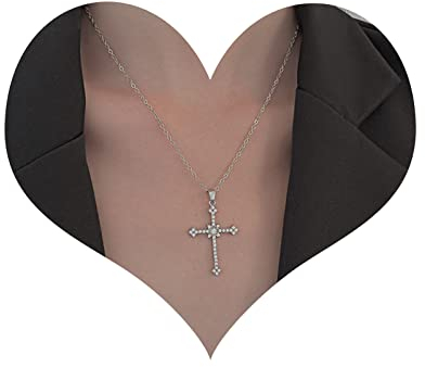 Inateannal Kristall-Kreuz-Halskette Für Frauen Klassisches Kreuz Kreuz Anhänger Halskette Zierlich Kubischer Zirkonia Kreuz Choker Silber Schlüsselbein Kette Hochzeit Brautschmuck