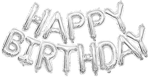 D2D | Party Balloons Happy Birthday in Silber - Größe 40 cm - Folienballons - Geburtstagsdeko - inkl. Schnur und Strohhalm
