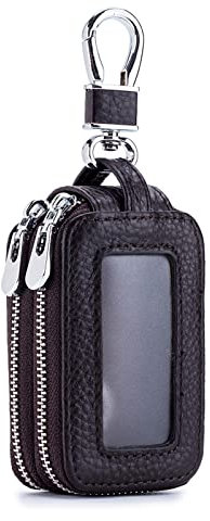 PORRASSO Astuccio Portachiavi Vera Pelle Auto Del Sacchetto Portachiavi Doppia Cerniera Portatile Raccoglitore Chiave Car Key Case per Uomo Donna Marrone