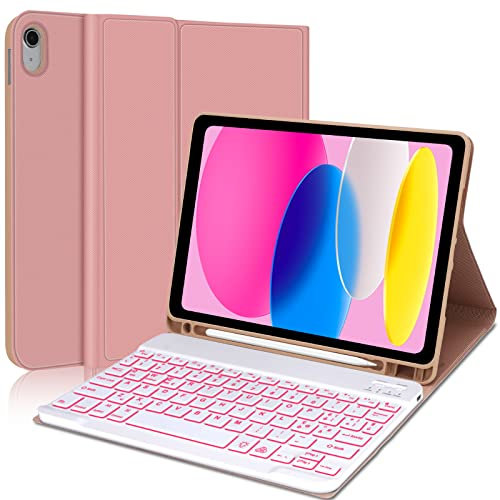 IVEOPPE Custodia Tastiera ipad 10 Generazione 2022 10.9/iPad A16 11 Generation, Cover Tastiera Italiano QWERTY Retroilluminato Bluetooth Staccabile Magnetica con Portapenna, Oro Rosa