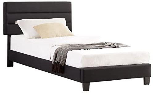 CARO-Möbel Polsterbett Tucson 90x200 cm in schwarz, modernes Jugendbett inkl. Lattenrost, Einzelbett im skandinavischen Stil, bequemes gepolstertes Bett mit Rückenlehne und Kopfteil