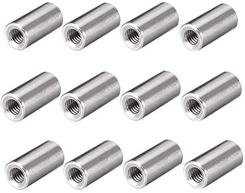 M6 304 acciaio inox filettato manicotto asta bar perno rotondo accoppiamento tubo dadi tono argento 20 pezzi (12 x 12 mm/0,47 x 0,47 pollici)