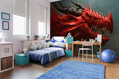 Vlies Fototapete ROTER DRACHE 375 x 250 cm (inkl. Kleister) - Vlies Tapete, Wandtapete, Wandbilder - Tapete für Wohnzimmer Schlafzimmer, Büro, Küche - Montagefertig