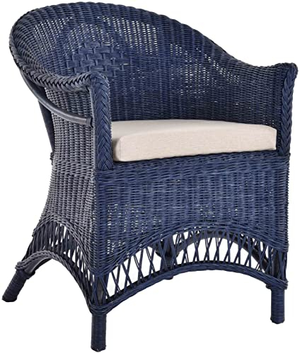 korb.outlet Rattansessel Landhaus Flechtsessel aus Natur-Rattan Rattan Sessel Korbsessel Wintergarten (Marineblau, mit Polster)