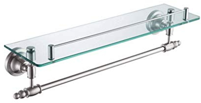 Badezimmerregal aus gehärtetem Glas, Handtuchhalter zur Wandmontage in der Dusche, gebürstetes Silber-Finish